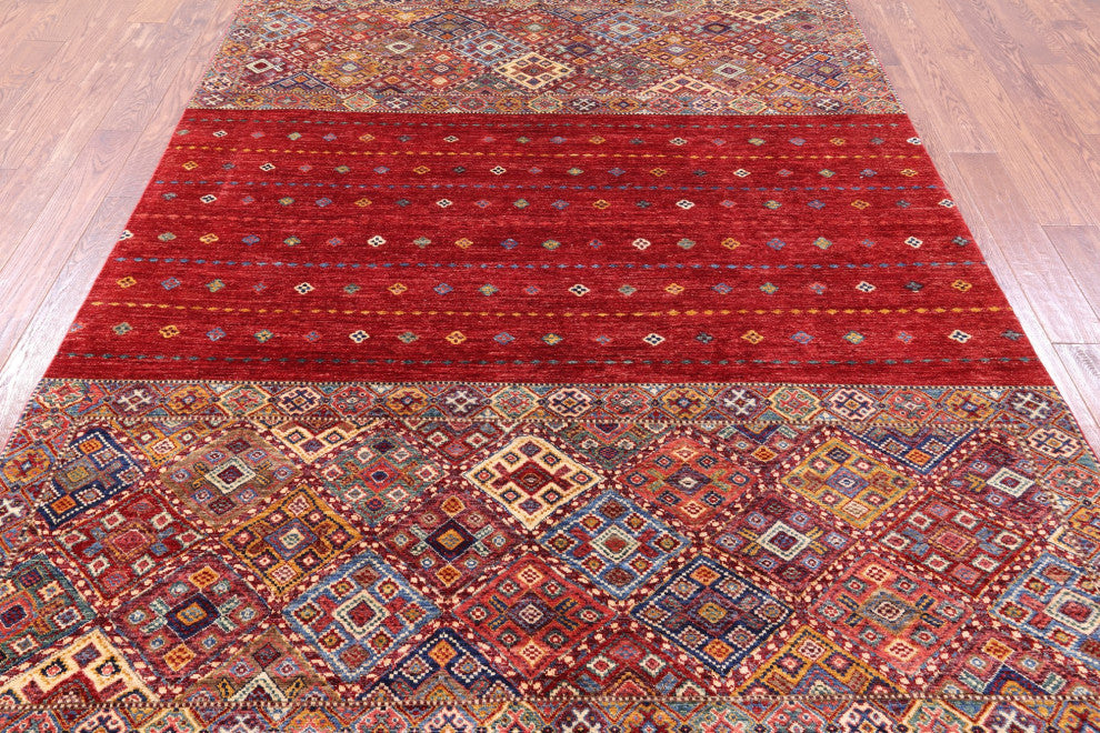 6' 8" X 9' 10" Hand-Knotted Super Kazak Khorjin Rug Q10738