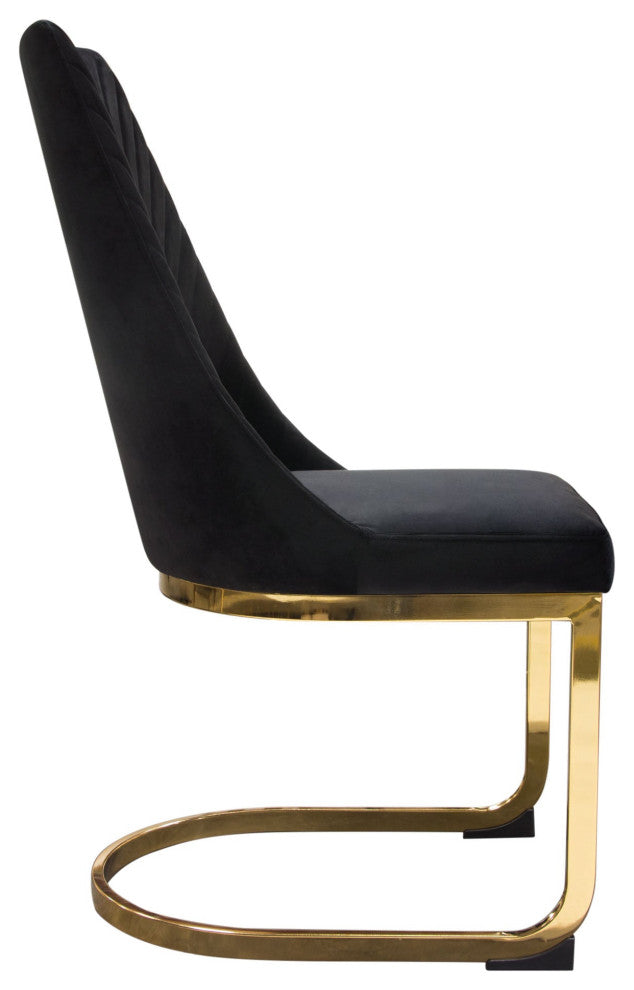 Vogue 2 Dining Chairs With Gold Metal Base, Black Velvet