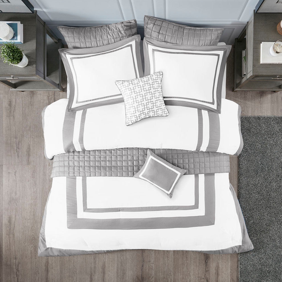 Madison Park Heritage 8 Piece Comforter and Quilt Set Collection, Grey