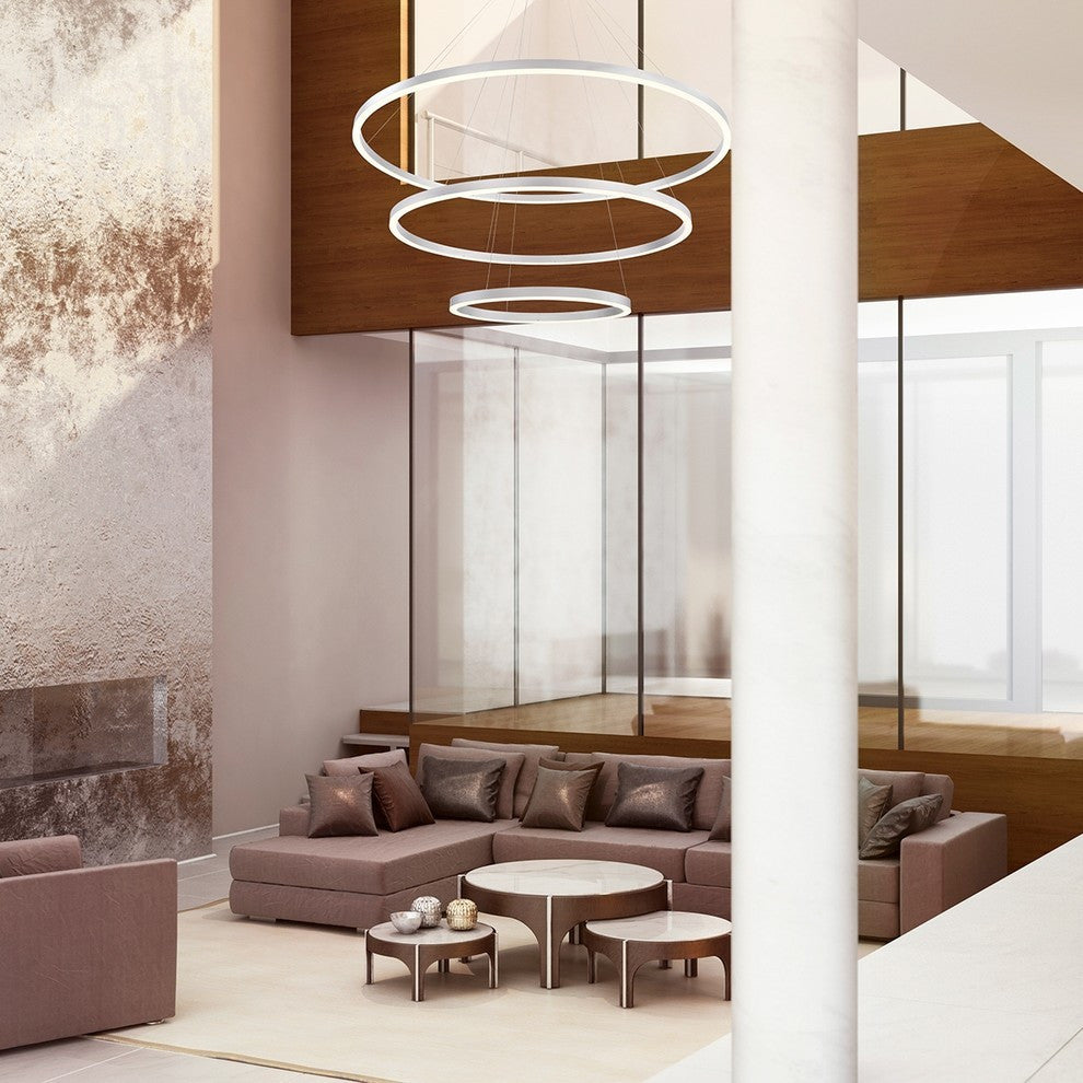 3 Light Modern Large Chandeliers, Silver