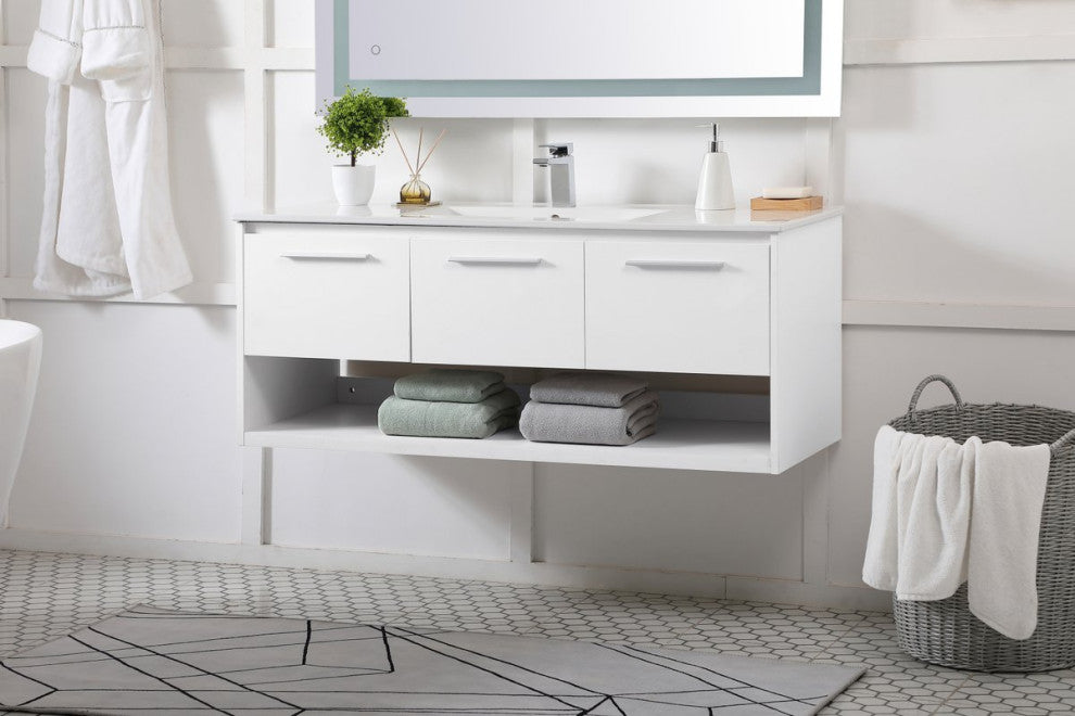 48" Single Bathroom Floating Vanity, White