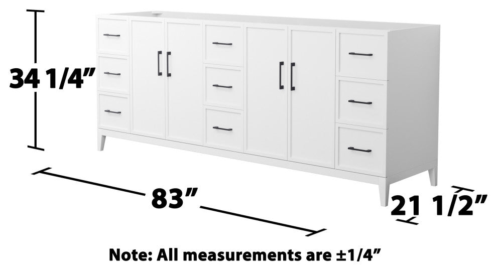 Elan 84" Double Vanity, White, No Top, No Sink, Black Trim