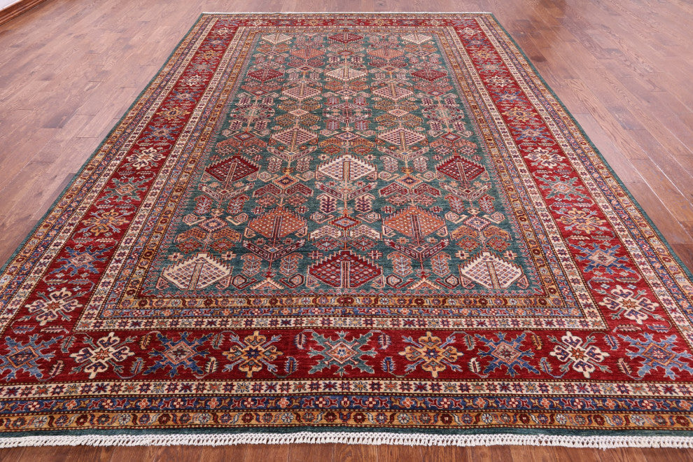 9' 1" X 12' 6" Super Kazak Hand-Knotted Wool Rug Q9507