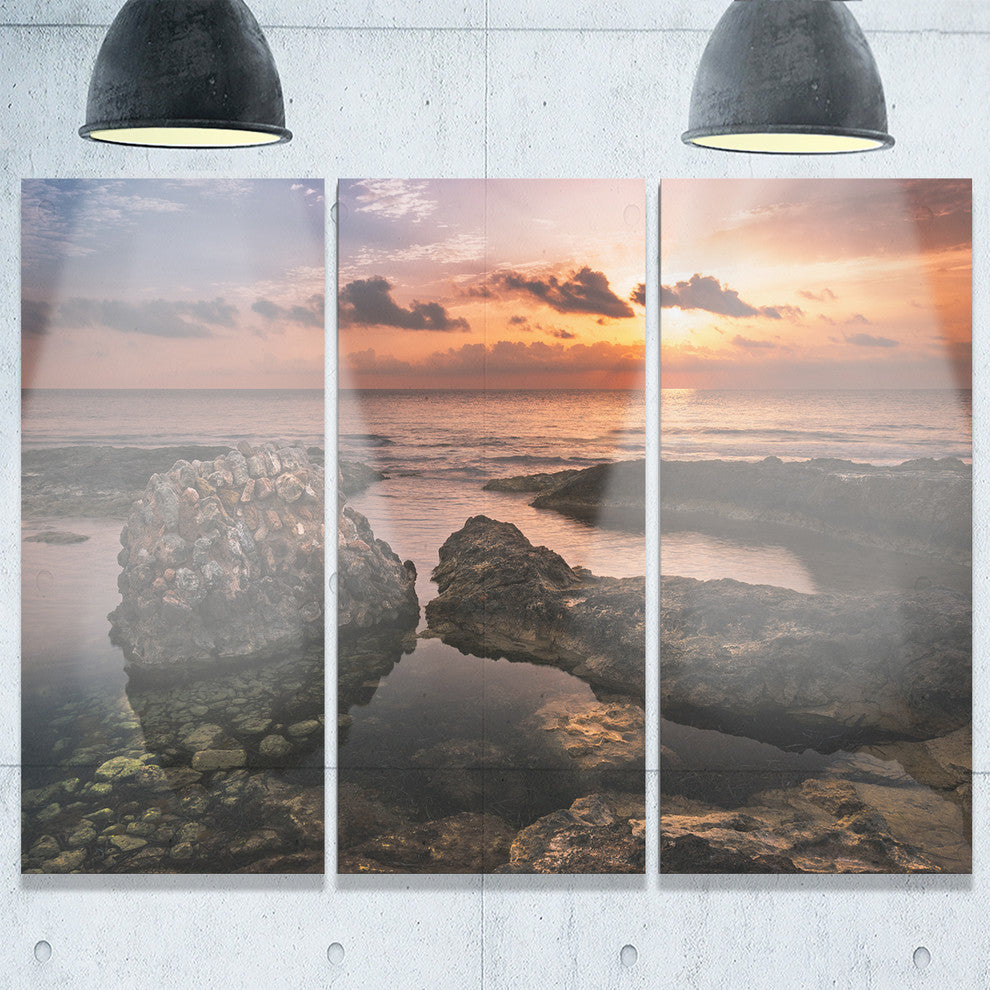 "Rough Coast With Ancient Ruins" Metal Wall Art, 3 Panels, 36"x28"