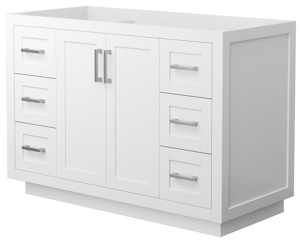 Miranda 48" White Single Vanity, No Top, No Sink, Nickel Trim