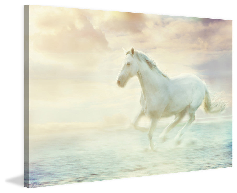 "Galloping Through the Water" Painting Print on Canvas