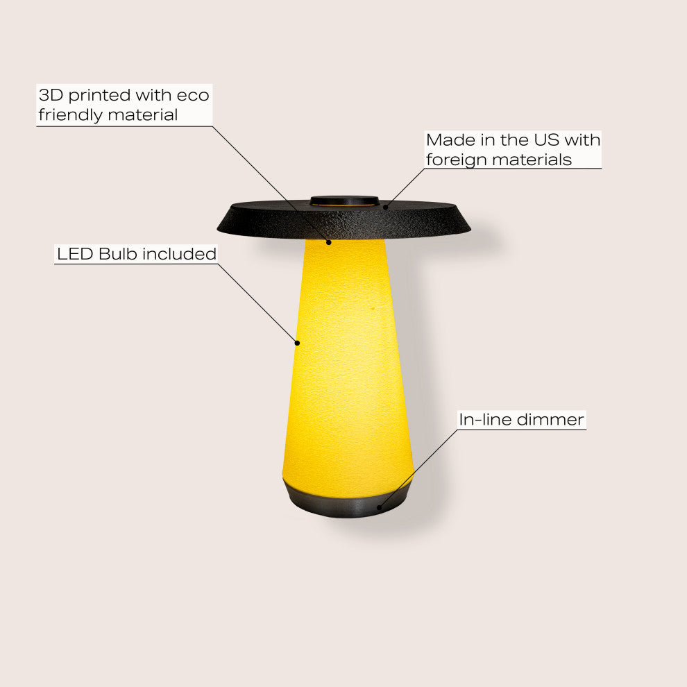 Mid-Century Minimalist Plant-Based PLA 3D Printed Dimmable LED Table Lamp Yellow
