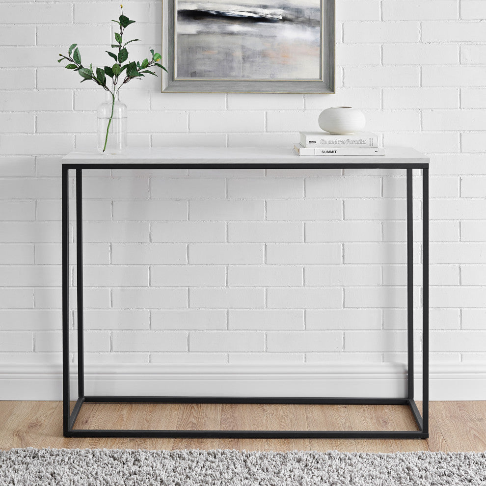Lowell 42"  Entry Table - Faux White Marble/Black