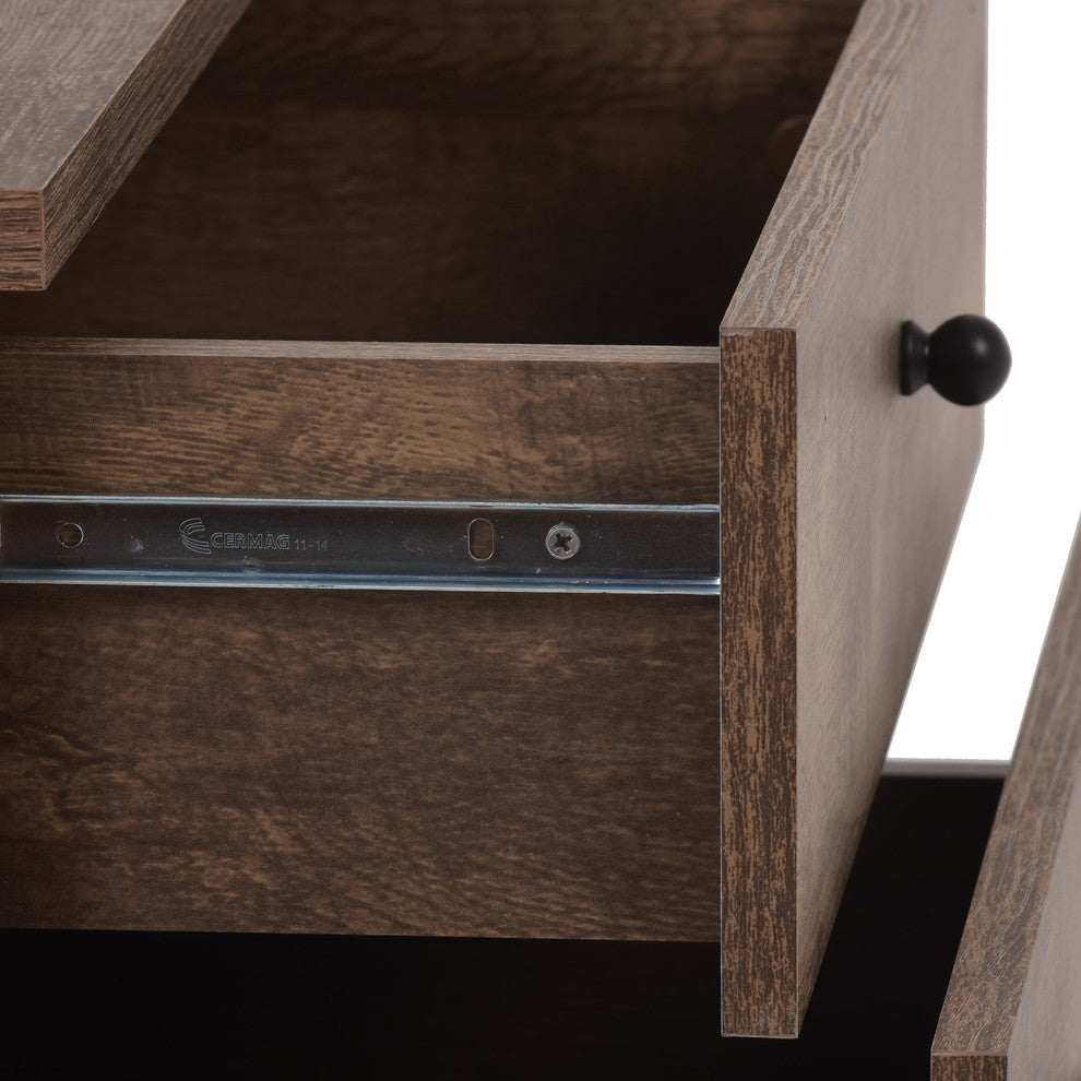 Midtown Concept Turks 2-Drawer Nightstand Bedside Table, Distressed Brown