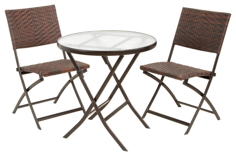 GDF Studio 3-Piece Cantinela Outdoor Wicker Folding Bistro Set