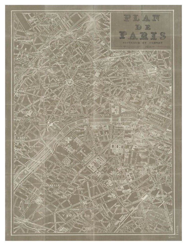 "Blueprint Map Paris Taupe" Digital Paper Print by Sue Schlabach, 20"x26"