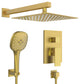 Pressure Balanced Shower System with 3-Setting Hand Shower, Brushed Gold, 10"