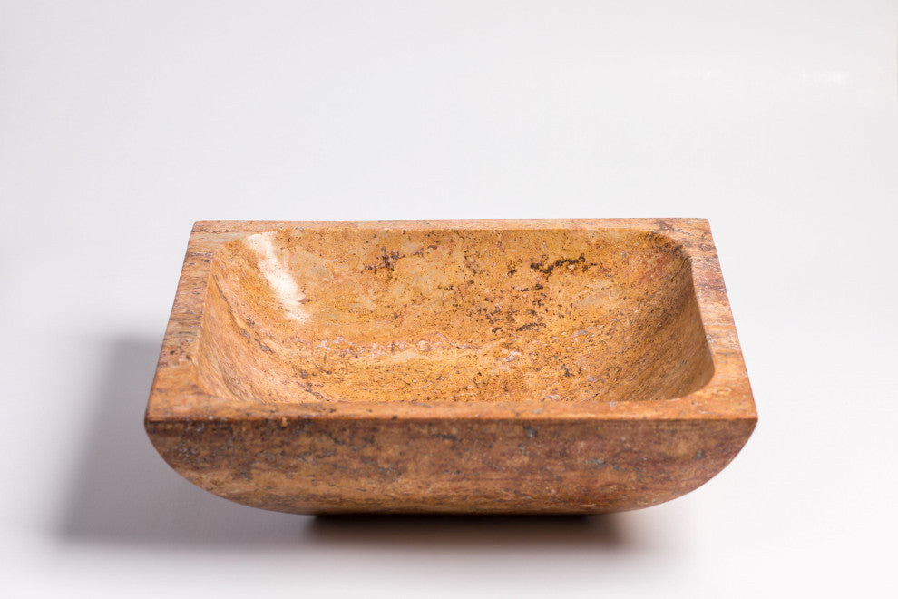 Natural Stone Vessel Bathroom Sink, Rectangular Travertine Sink, Peach