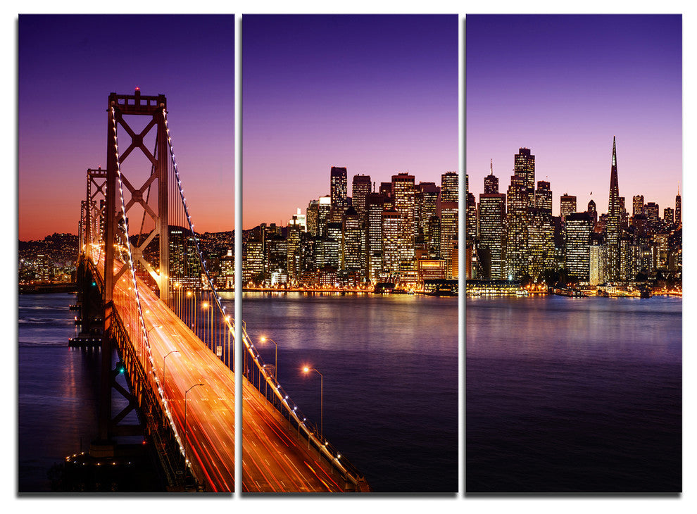 "San Francisco Skyline and Bay Bridge" Metal Wall Art, 3 Panels, 36"x28"
