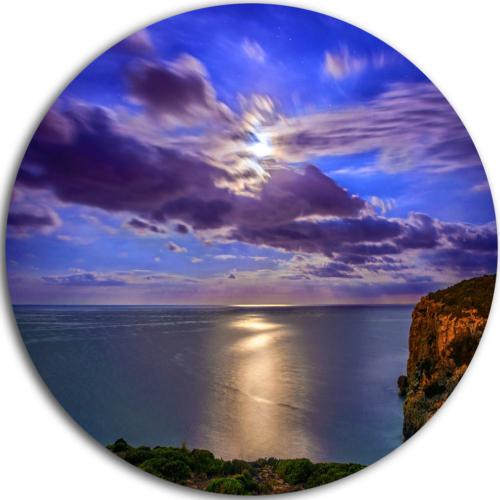 Moon Reflecting In Blue Sea, Seascape Disc Metal Wall Art, 11"