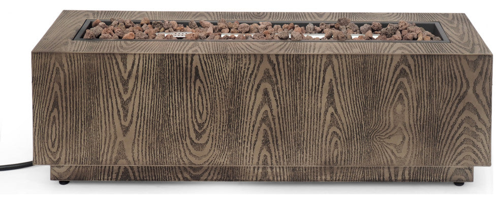 Jasmine Outdoor 50,000 BTU Rectangular Fire Pit, No Tank Holder, Brown Wood Pattern