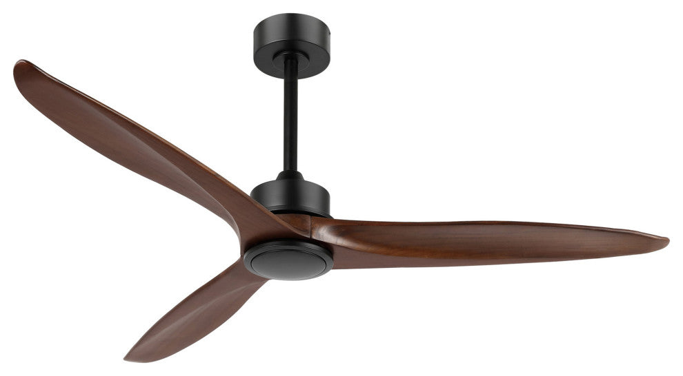 52" Solid Wood 3-Blade Propeller Ceiling Fan With Remote, Black/Walnut