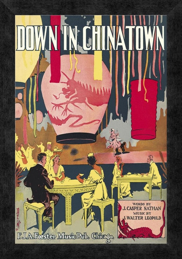 "Down in Chinatown" Framed Canvas Giclee by Duli, 14"x20"