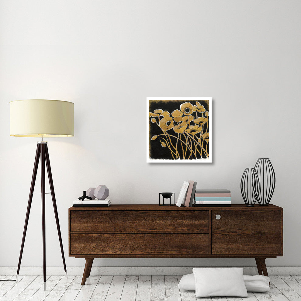 "Gold Black Line Poppies I" Digital Paper Print by Shirley Novak, 26"x26"