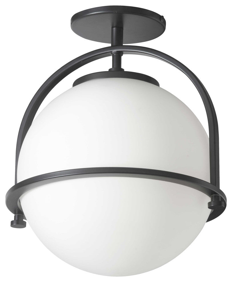 Paola Contemporary 1 Light Matte Black White Metal Semi-Flush Mount
