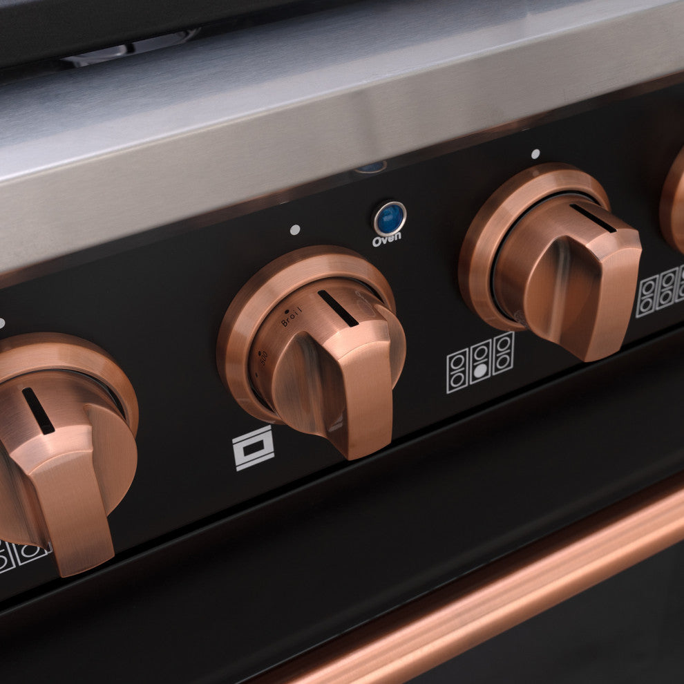36" Slide-in Freestanding Gas Range & 5.2 Cu. Ft. Oven, 6 Burners. Matte Black, Matte Black & Copper