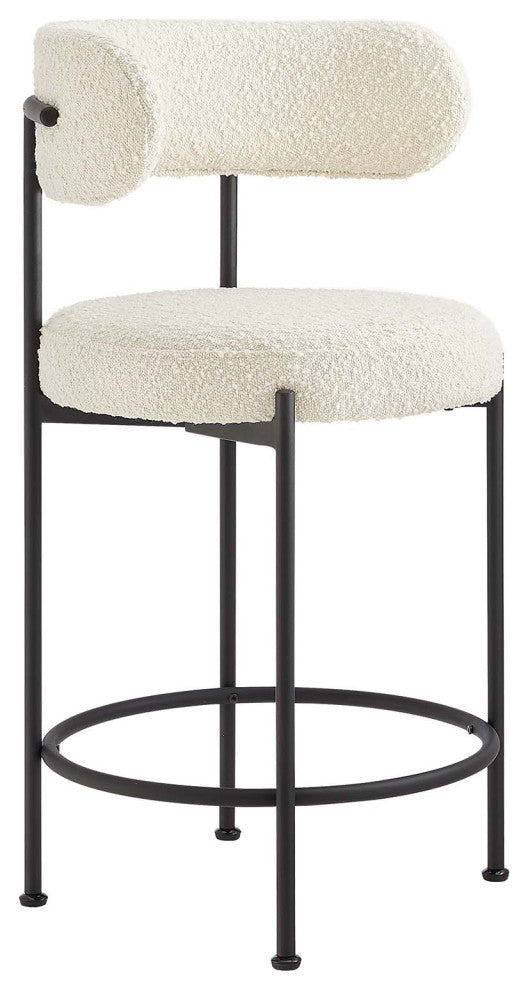 Albie Boucle Fabric Counter Stools - Set of 2 - Ivory Black