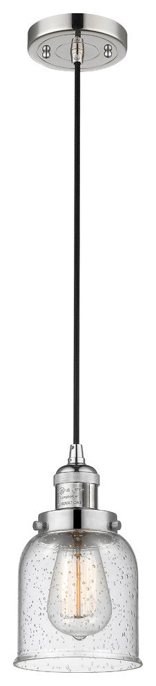 Small Bell 1-Light LED Pendant, Polished Nickel, Glass: Seedy