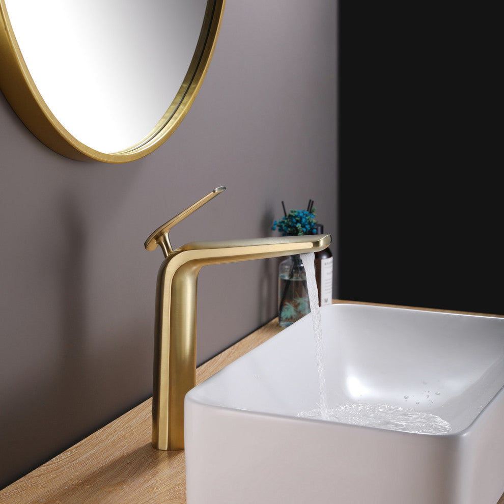 Deck Mounted Single Hole Bathroom Faucet, Brushed Gold
