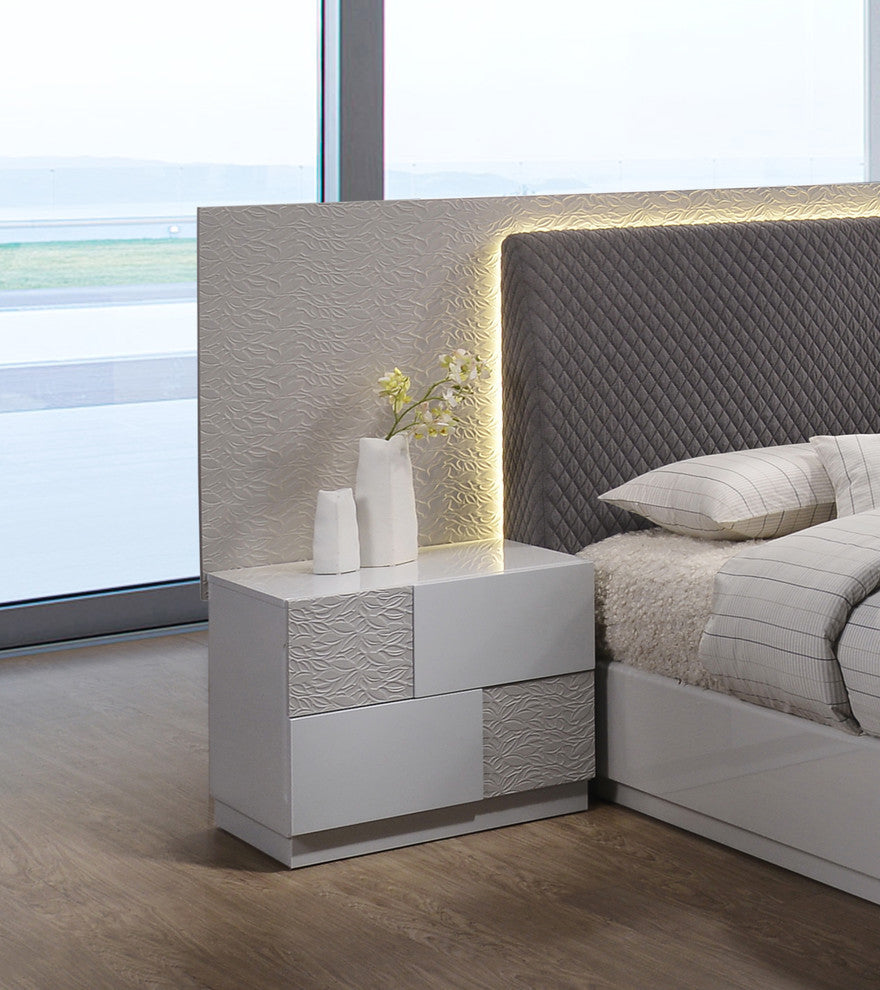 Naple, Gray Silver Line 2-Drawer Nightstand