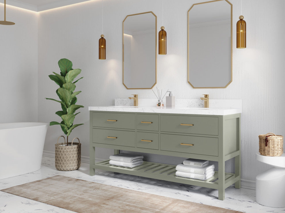 Parker 72" Double Sink Bath Vanity, Evergreen 2" Calacatta Black