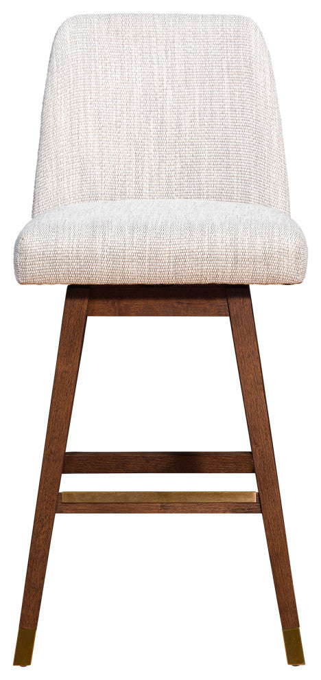 Amalie Swivel Bar Stool in Brown Oak Wood Finish with Beige Fabric