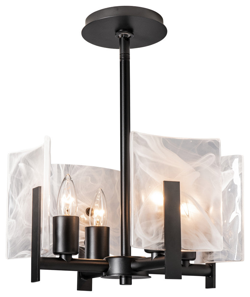 Arc 4-Light Semi-Flush/Pendant, Black Finish, White Swirl Glass