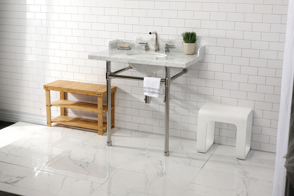 Kingston Brass LMS36M86ST 36" Carrara Marble Console Sink, Legs