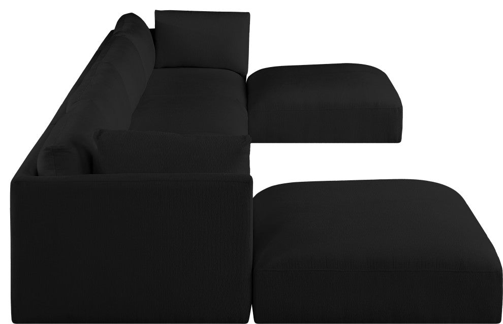 Ease Polyester Upholstered U-Shaped Modular Sectional, Black, 4 Piece: 2 Corner, 2 Armless, 2 Ottoman