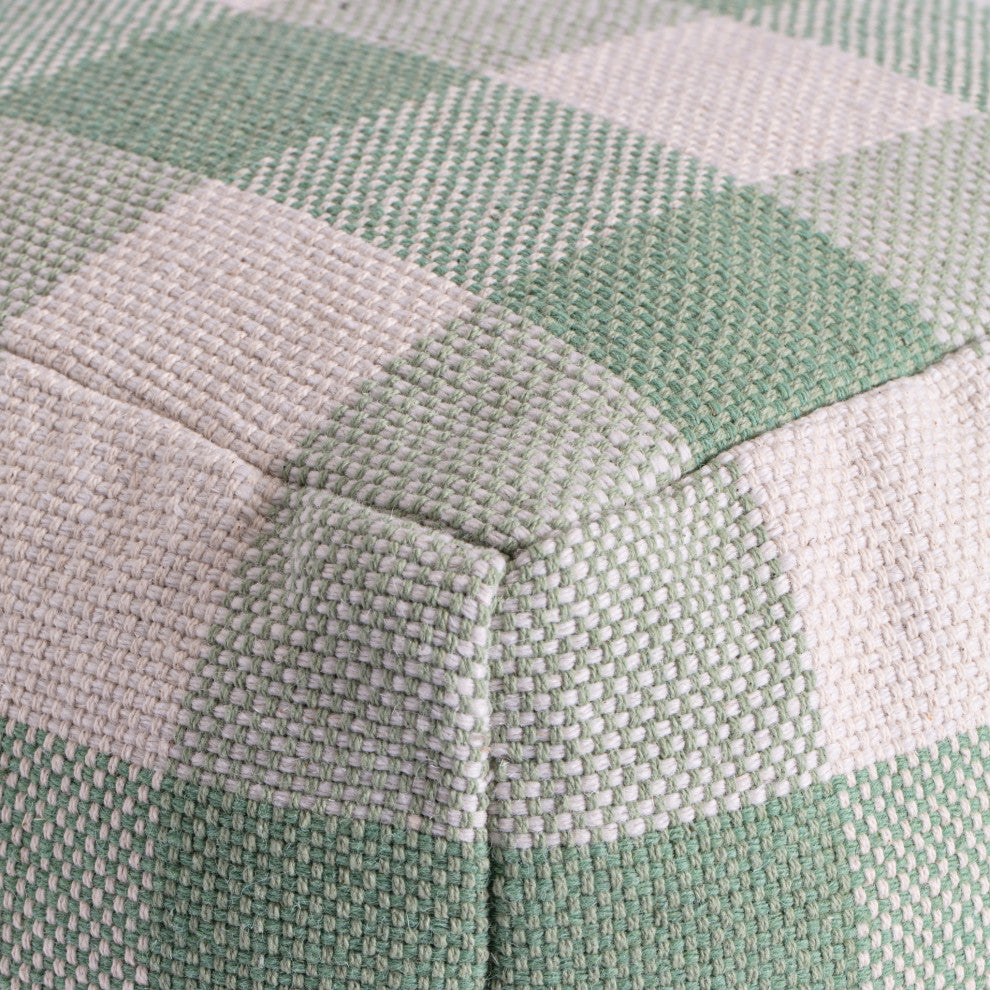 Spring Sky 20" x 20" x 20" Ivory and Green Pouf