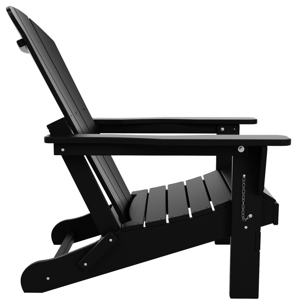 HDPE Outdoor Patio Folding Poly Adirondack Chair, Black