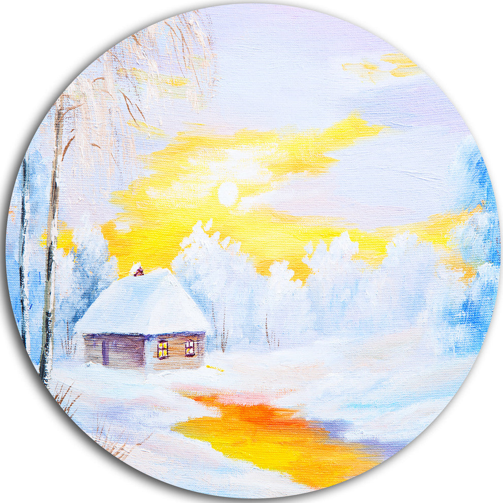 Frozen River In Winter, Landscape Round Wall Art, 38"