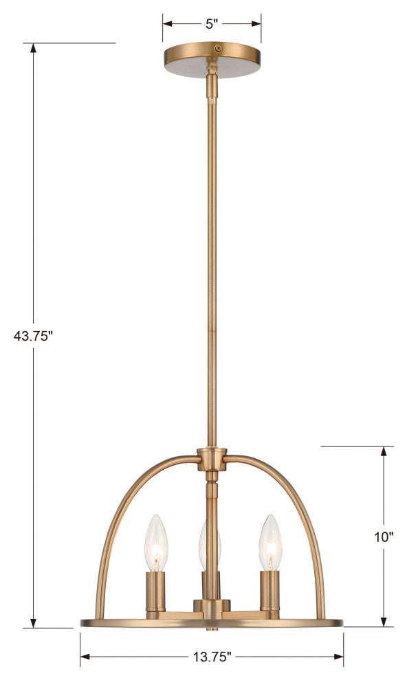 Abbott Three Light Chandelier in Vibrant Gold