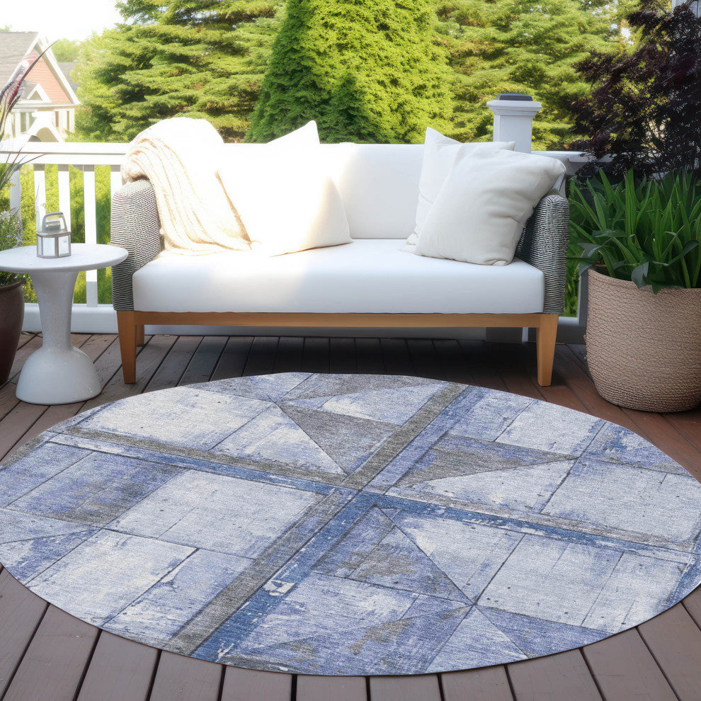 Machine Washable Indoor/Outdoor Chantille ACN1875 Denim 8' x 8' Round Rug