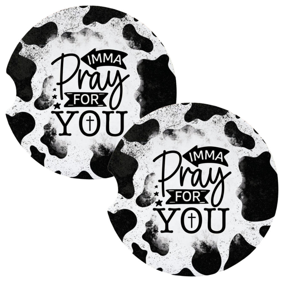 Imma Pray for You Sassy Cow Print Coasters for Car Cup Holders Set of 2