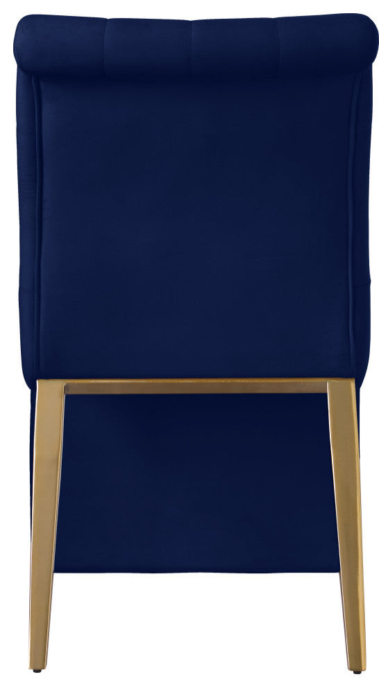 Curve Button Tufted, Fabric Upholstered Dining Chair, Set of 2, Navy Velvet