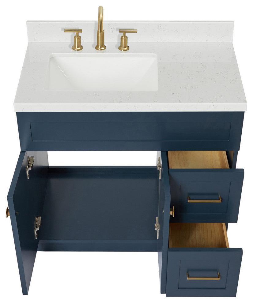 Ariel Hamlet 36" Single Left Rectangle Sink Bathroom Vanity, Carrara Quartz