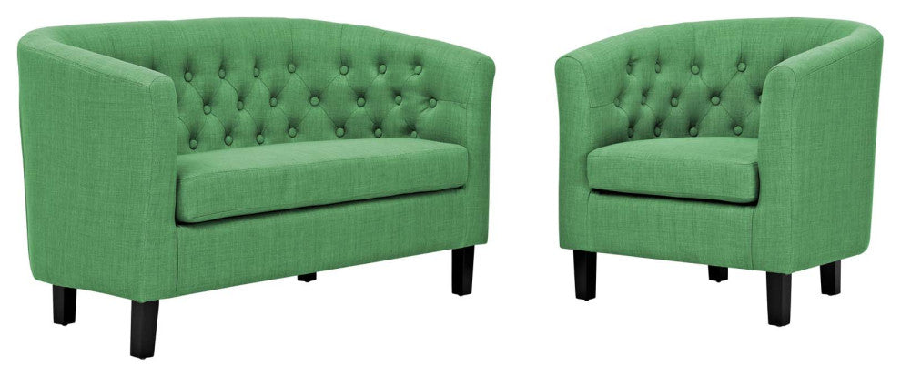 Prospect 2 Piece Upholstered Fabric Loveseat and Armchair Set, Green