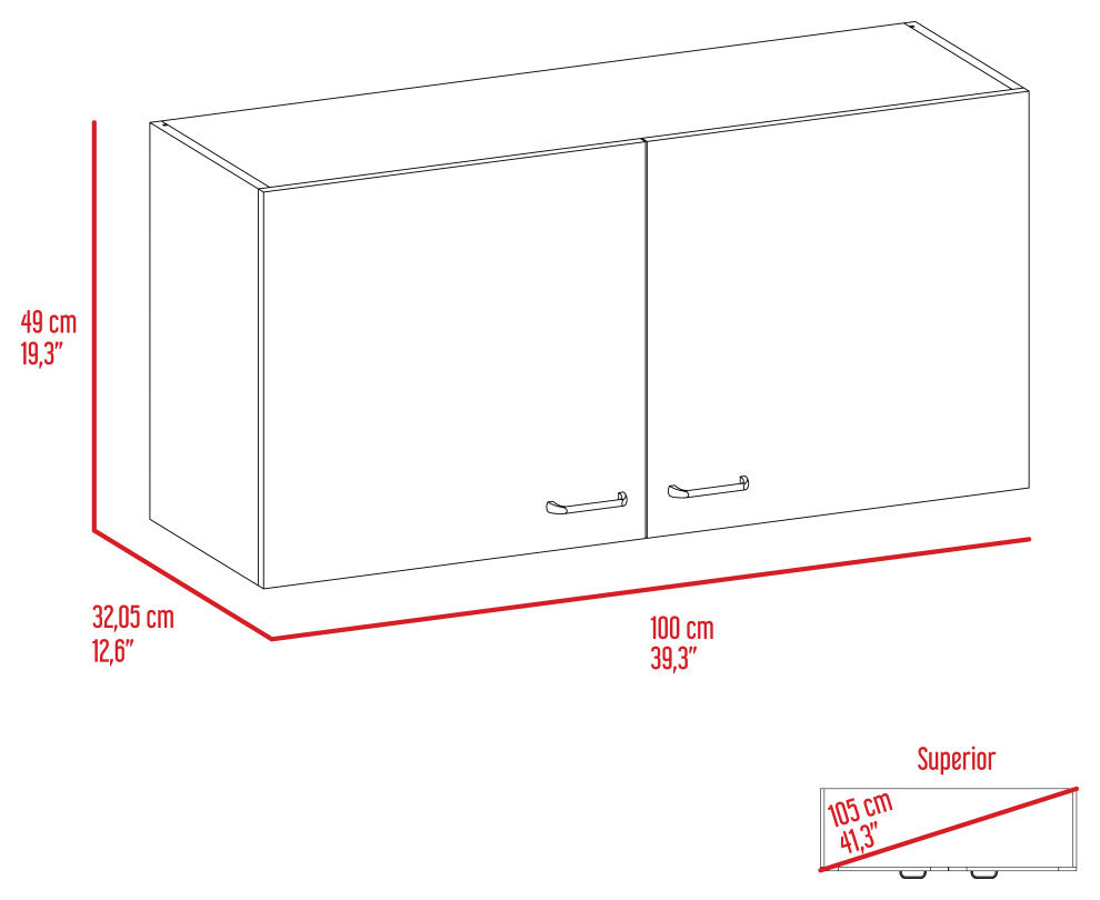DEPOT E-SHOP Salento Double Door Wall Cabinet, White/Smokey Oak