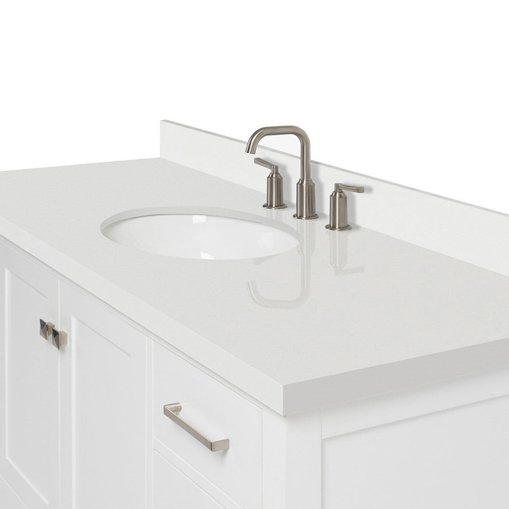 ARIEL Cambridge 55" Single Oval Sink Bathroom Vanity White With Quartz Top