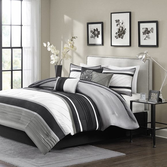 Madison Park Blaire 7 Piece Comforter Set in Grey
