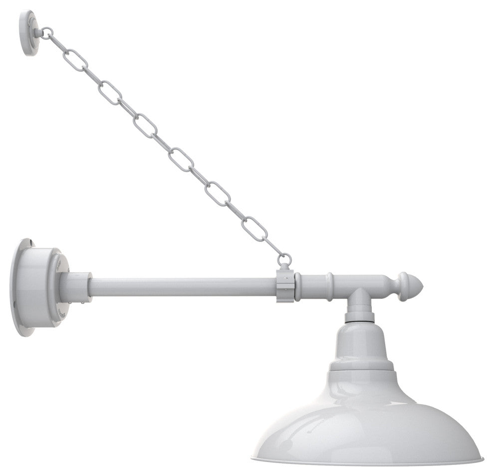 Gooseneck Barn Light With Vintage Arm With Chain, White, 12"