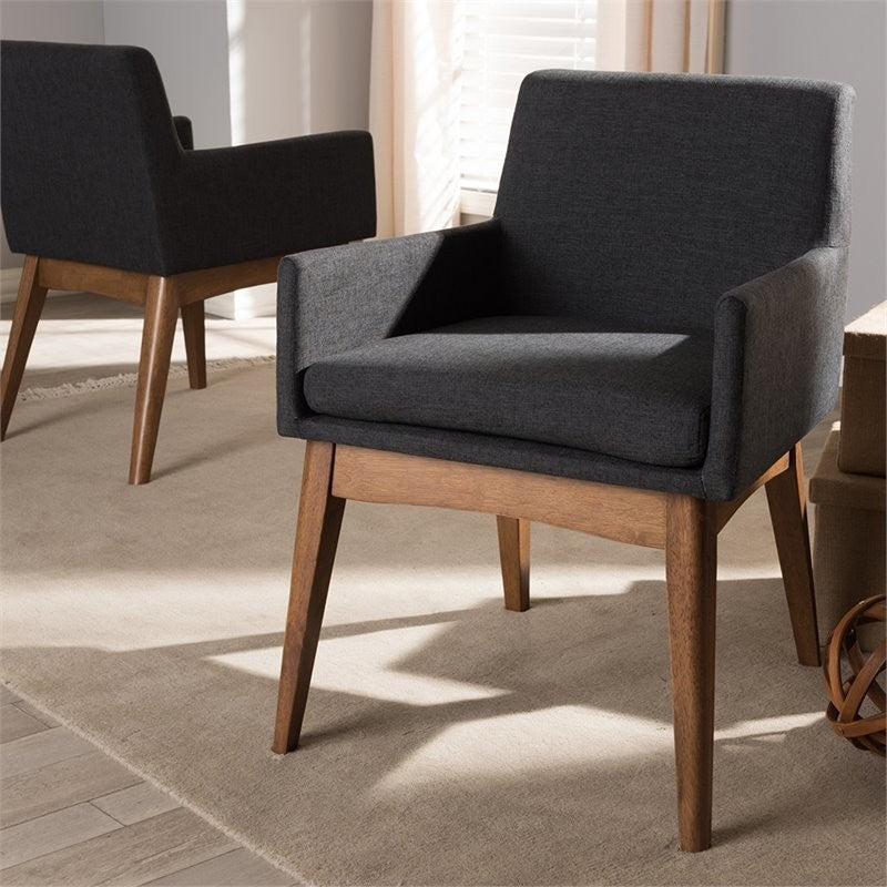 Nexus Modern Walnut Wooding Dark Gray Dining Armchair, Set of 2