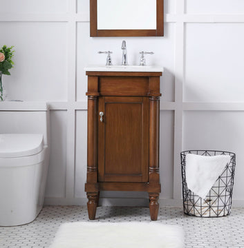 18" Single Bathroom Vanity, Walnut With Ivory White Engineered Marble