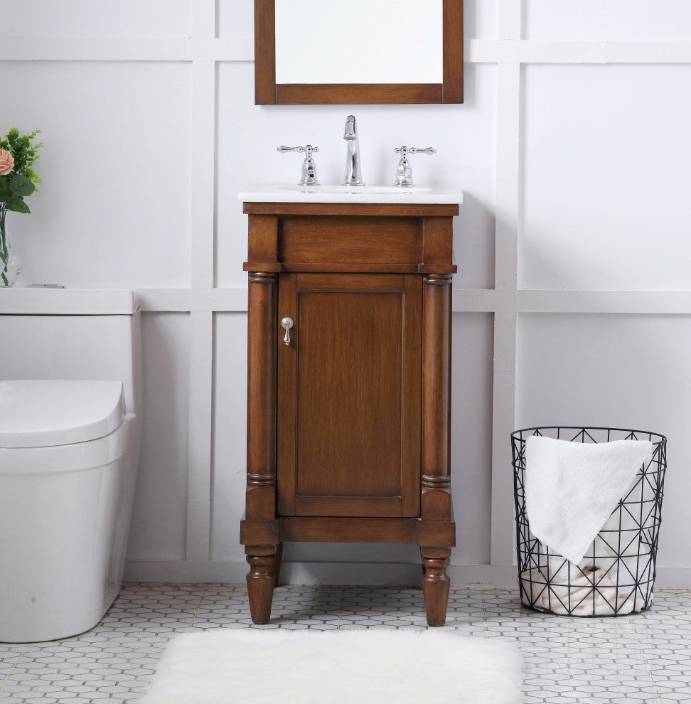 18" Single Bathroom Vanity, Walnut With Ivory White Engineered Marble